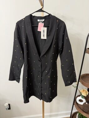 Black Star-Embellished Long Blazer
